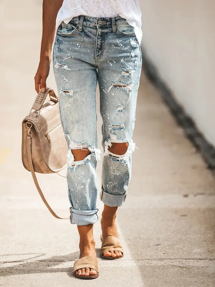 Fianna Cropped Distressed Jeans Front View