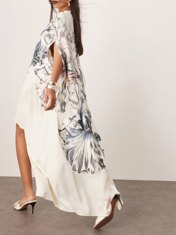 Floral High Neck Midi Dress Side View