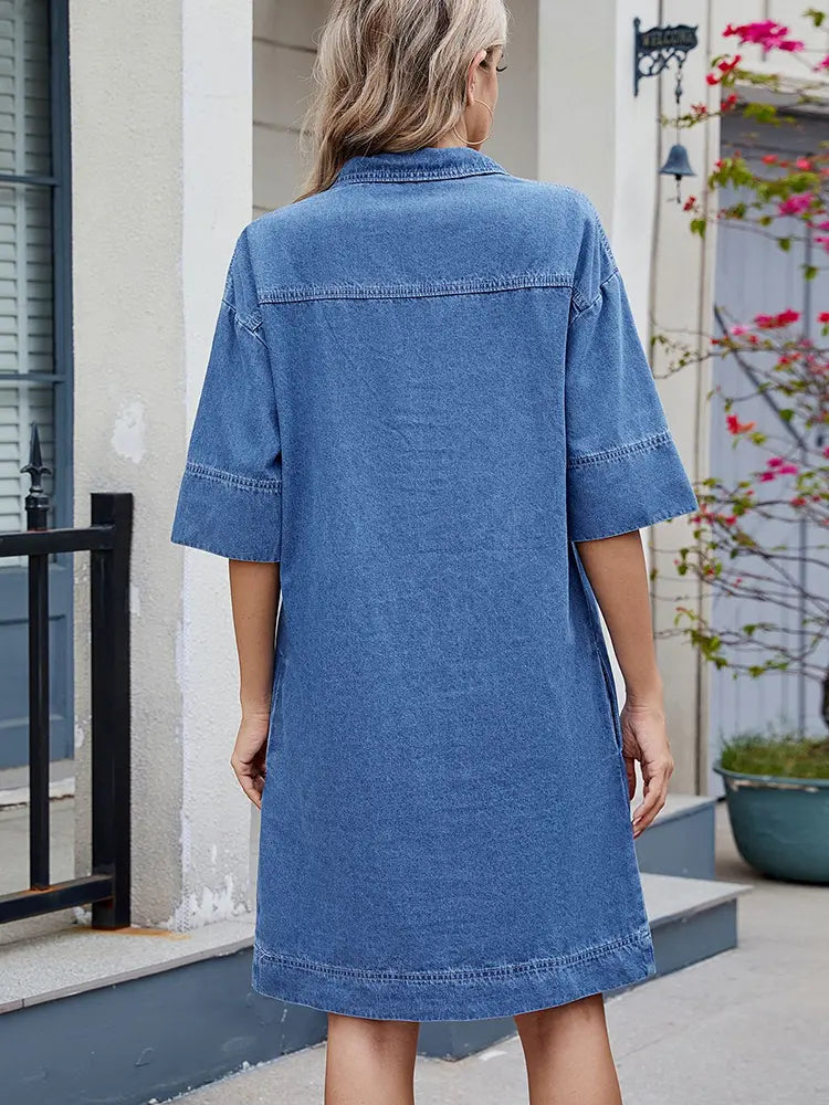 Back View of Kalliea V-Neck Midi Dress